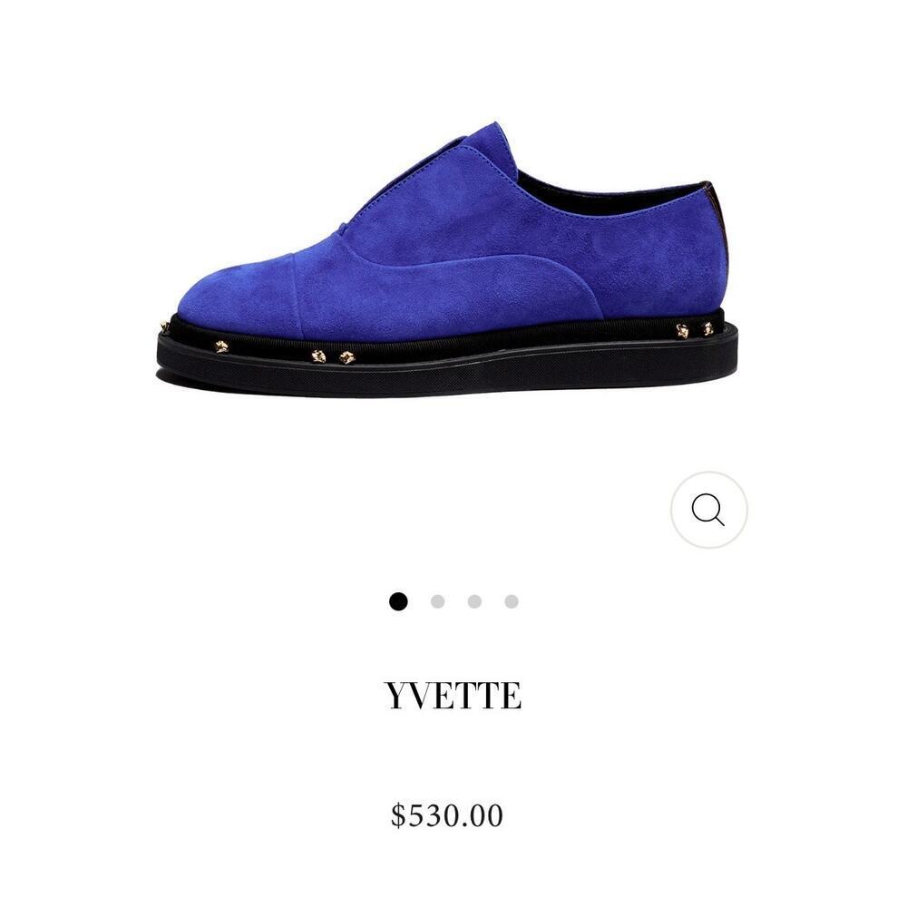 Marie Laffont Yvette loafers in blue suede with gold studs